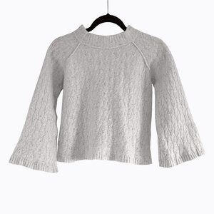 Garnet Hill Cropped Sweater S/M Cable Knit Merino Wool Ivory Cottagecore Preppy